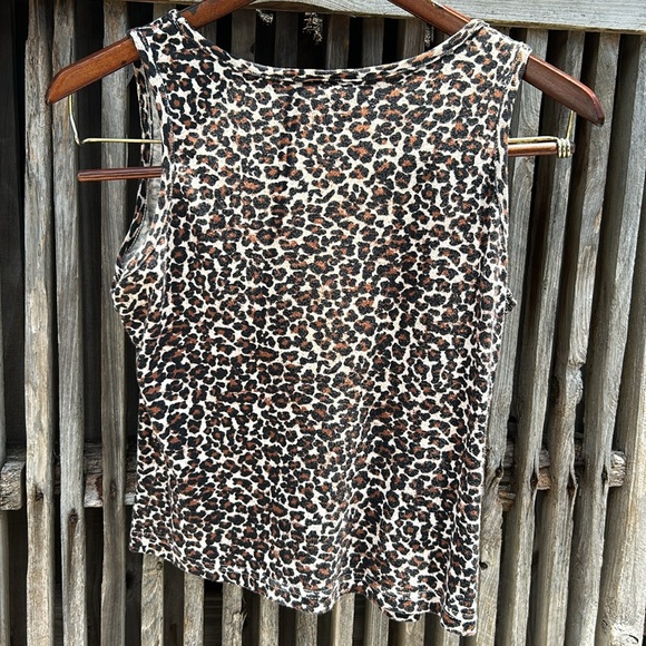 Leopard loungewear flared bottom drawstring waist sleeveless round neck top - Picture 6 of 7